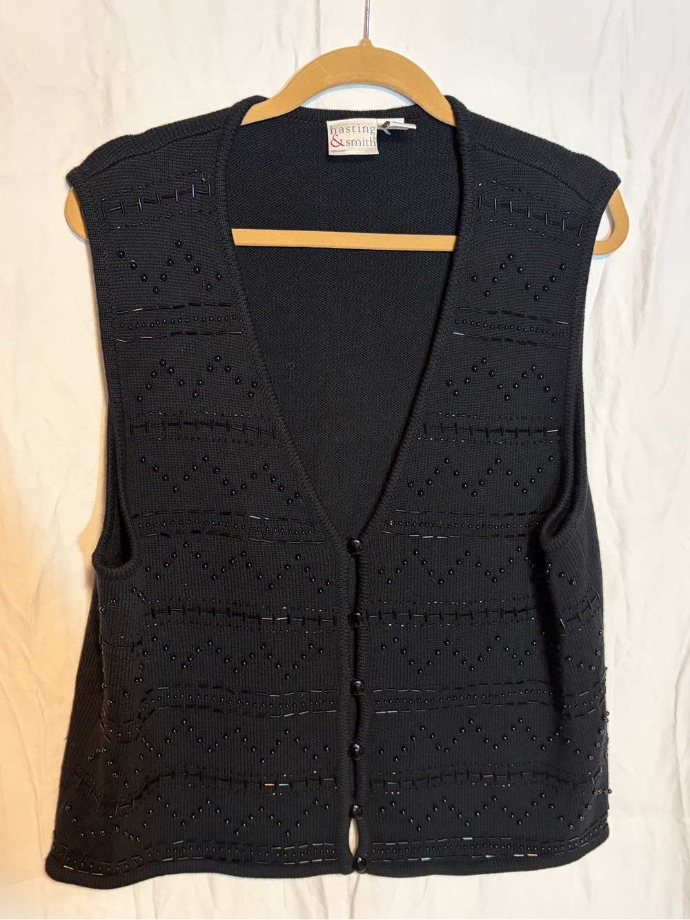 Hasting & Smith Black Beaded Lambswool blend Knit Vest